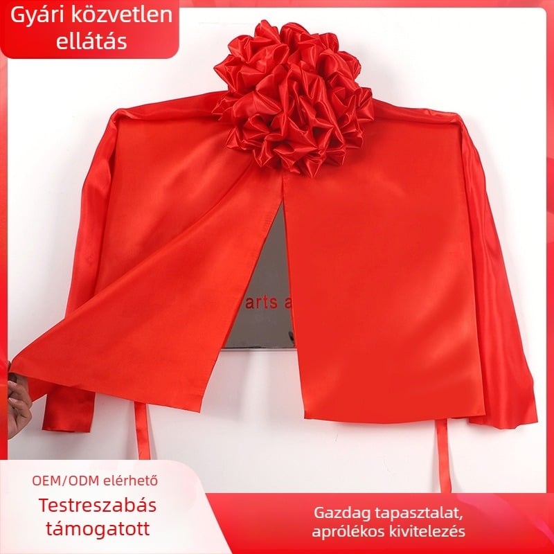 Vörös leleplező kendő ceremóniához, textil jel, virágos gömb, vörös selyem anyag, textil plakett, házavatóra alkalmas