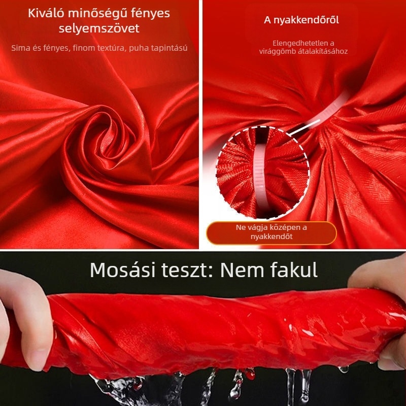 Vörös leleplező kendő ceremóniához, textil jel, virágos gömb, vörös selyem anyag, textil plakett, házavatóra alkalmas