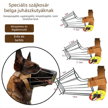Fém szájkosár közepes és nagy testű kutyák számára; harapás-, ugatás- és rágás elleni védelem; Malinois és német juhászkutya számára megfelelő