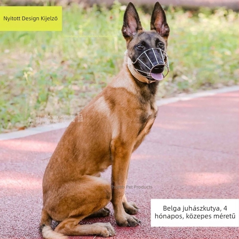 Fém szájkosár közepes és nagy testű kutyák számára; harapás-, ugatás- és rágás elleni védelem; Malinois és német juhászkutya számára megfelelő