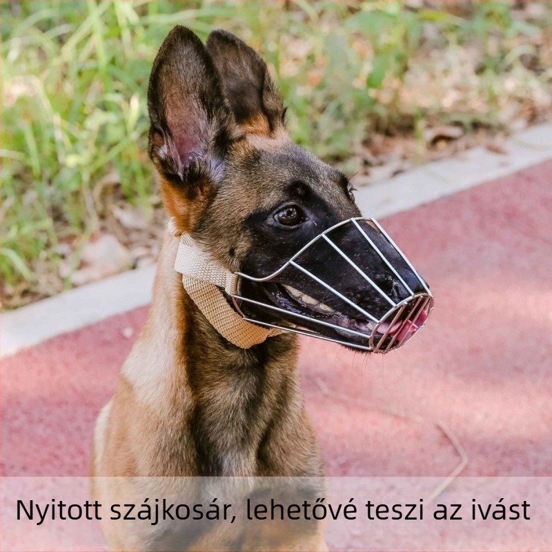 Fém szájkosár közepes és nagy testű kutyák számára; harapás-, ugatás- és rágás elleni védelem; Malinois és német juhászkutya számára megfelelő