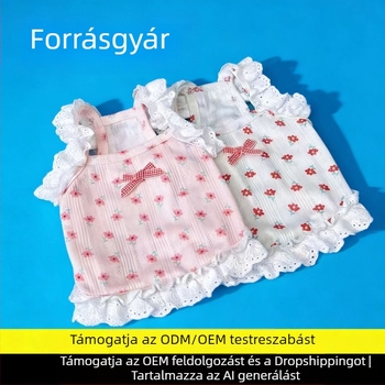 Tavasz–nyári virágos csipkés pántos kutyaruha, hercegnő-stílusú