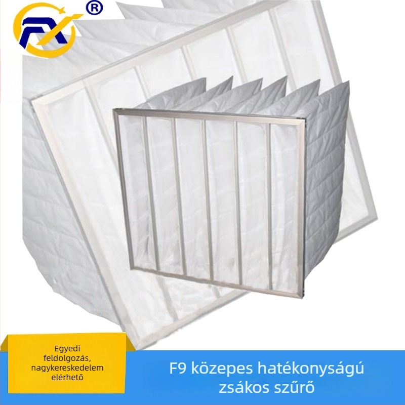 F9 zsákos típusú közepes hatékonyságú légszűrő HVAC-rendszerekhez