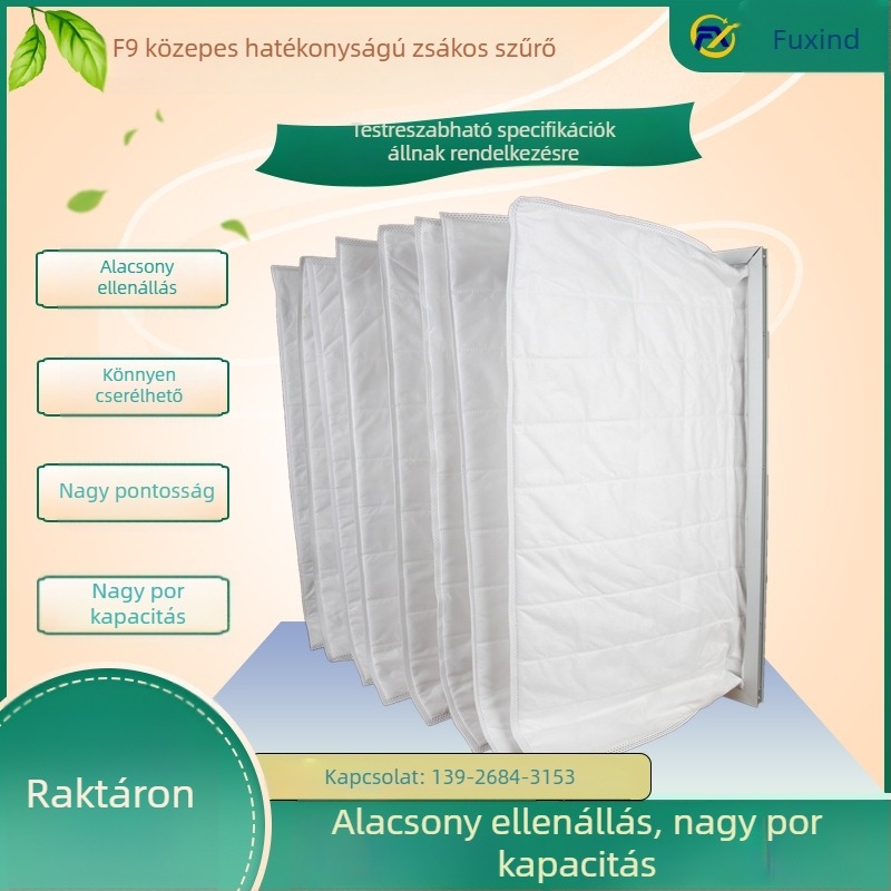 F9 zsákos típusú közepes hatékonyságú légszűrő HVAC-rendszerekhez