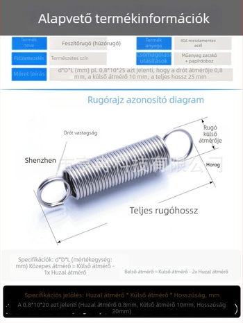 2,5x20 feszítő rugó kampóval, 65 MN