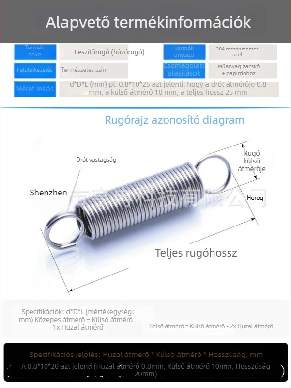2,5x20 feszítő rugó kampóval, 65 MN