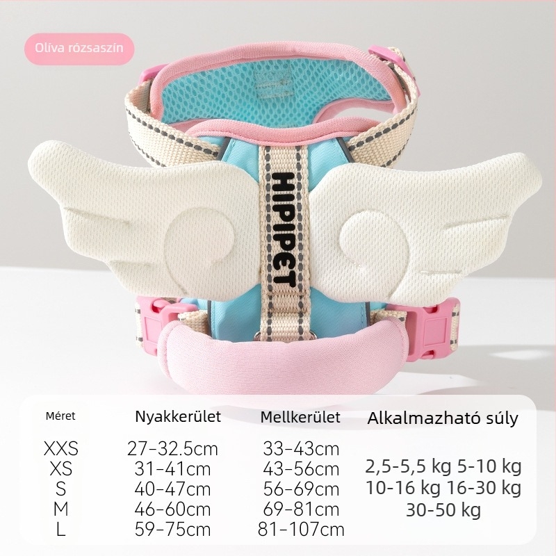 Légáteresztő mellkashám kis- és közepes méretű kutyák és macskák számára, nyaknyomás nélkül, állítható