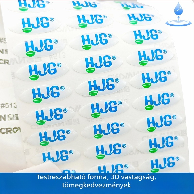 Átlátszó epoxigyanta címke gyógyszerekhez, zöld jelzéssel, egyedi gyógyszertár-logó, fóliázott matrica