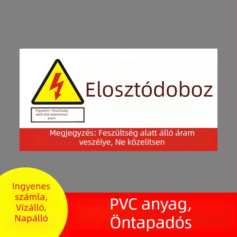 PVC elektromos veszélyfigyelmeztető jel elosztó dobozhoz, biztonsági címke, méretek 9×18 cm vagy 15×30 cm