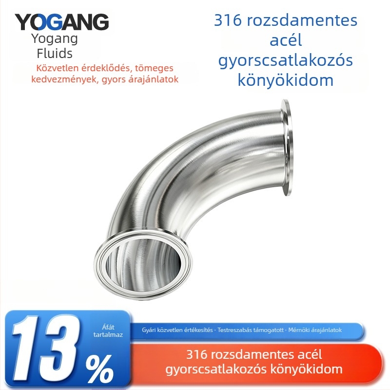 316 rozsdamentes acél, gyors könyökcsatlakozó bilincs, 90 fokos