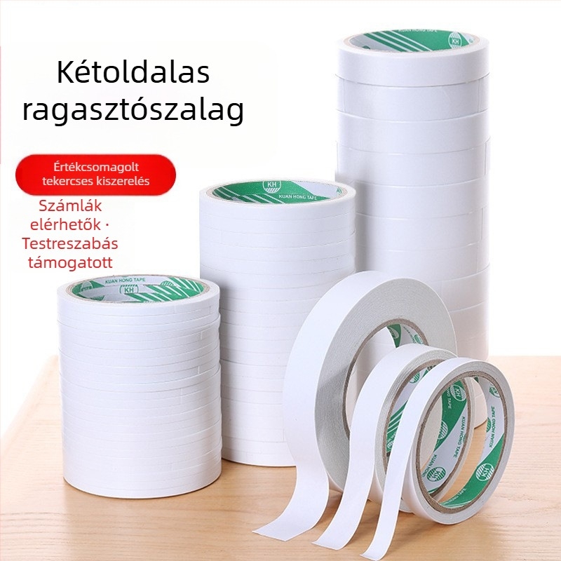 Vékony fehér kétoldalas ragasztószalag, erős tapadással iskolai kézműves projektekhez, 10 m tekercs