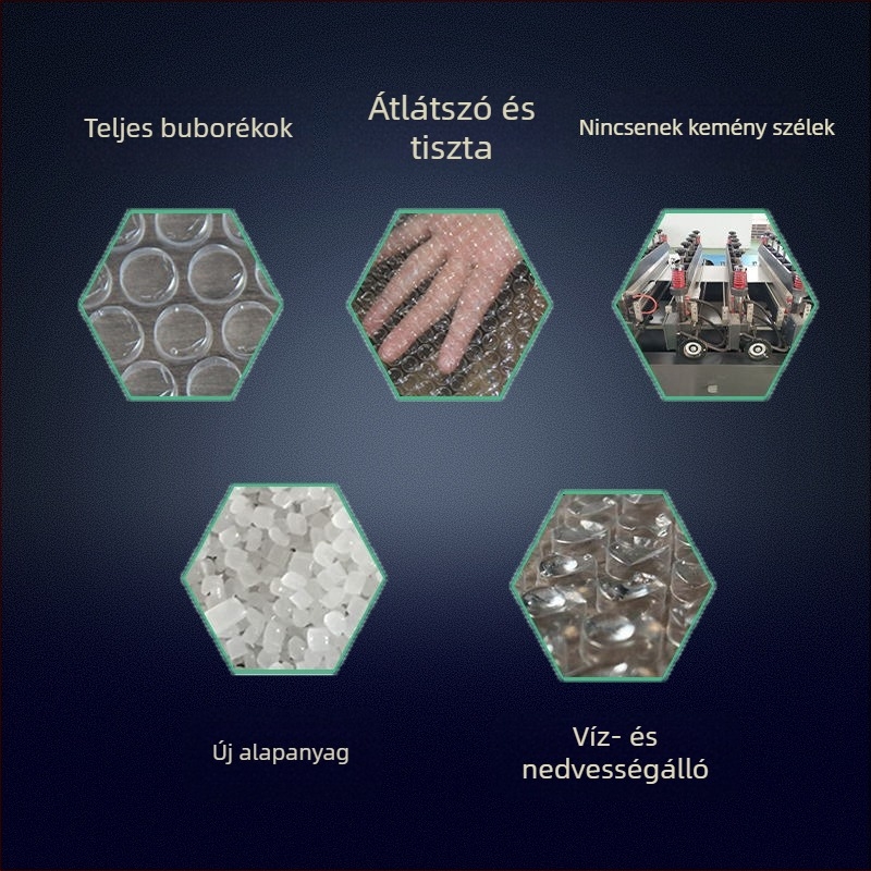 Buborékfólia tekercs – új anyagú csomagoló hab, szélesség 20 cm, hossz 45 m, 4 mm vastagság, közepes buborékok, átmérő 1 cm, átlátszó, csomagoláshoz és szállításhoz.