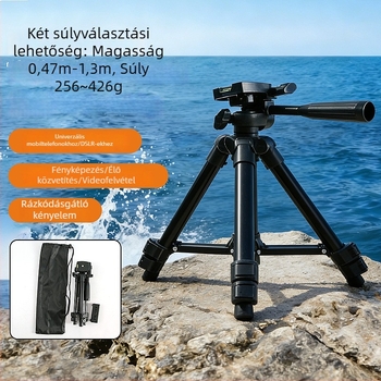 Könnyű kamera- és telefontripod, élő közvetítéshez, DSLR/mirrorless kompatibilis