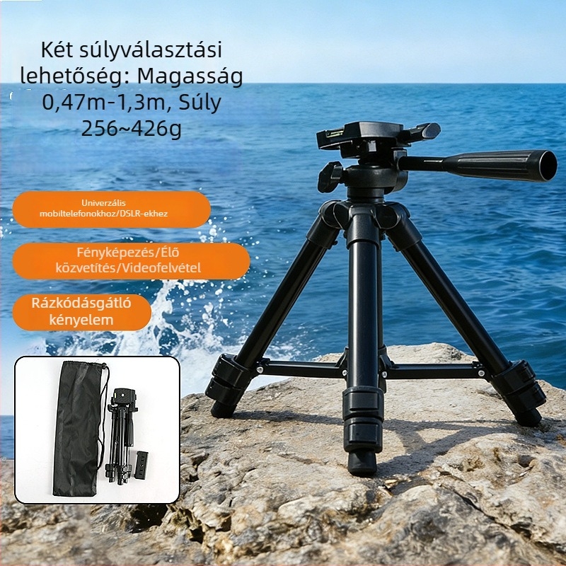Könnyű kamera- és telefontripod, élő közvetítéshez, DSLR/mirrorless kompatibilis