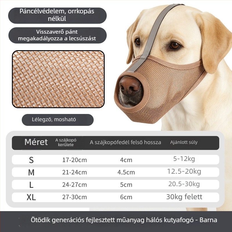 PVC kutyaszájvédő — légáteresztő, fényvisszaverő, harapás elleni, véletlen lenyelés elleni, menekülés elleni