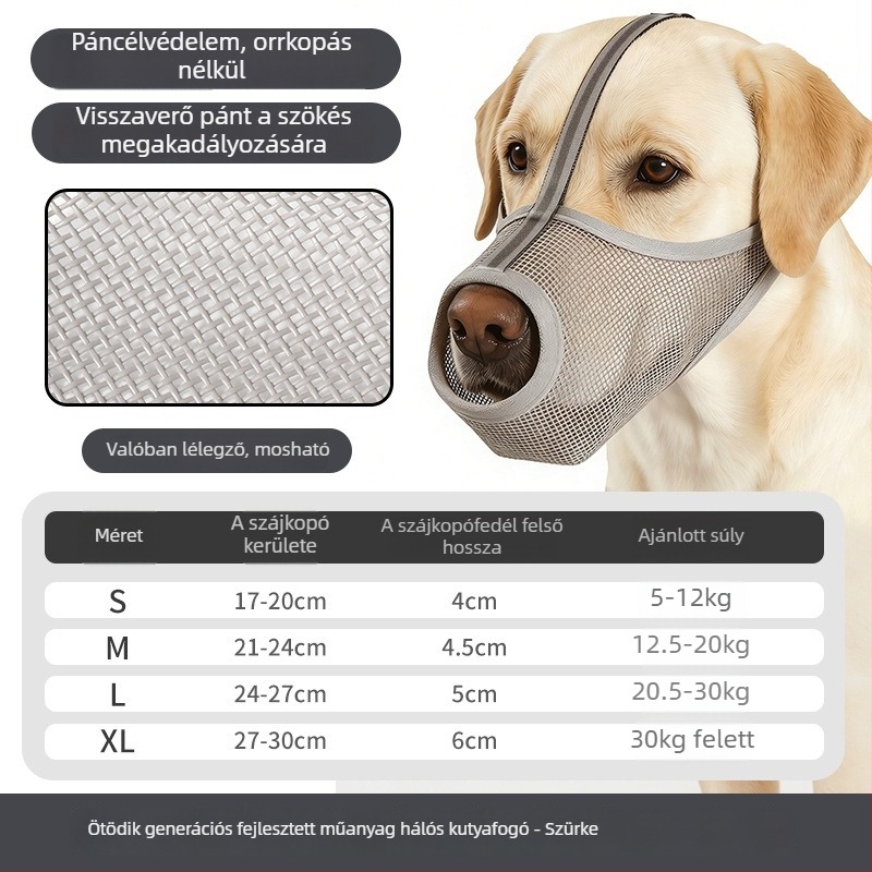PVC kutyaszájvédő — légáteresztő, fényvisszaverő, harapás elleni, véletlen lenyelés elleni, menekülés elleni