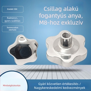 Szilvavirág alakú fogantyú rúd, 304 rozsdamentes acél kézi kerék csavar M8 csillag alakú knob a gépezetek beállításához