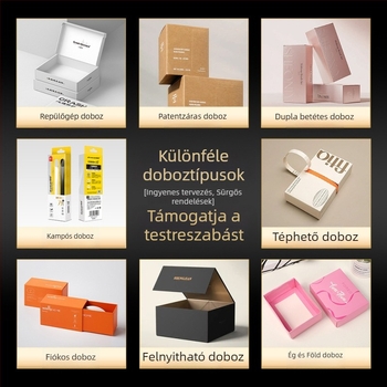 Egyedi kozmetikai csomagolás: fehér karton külső doboz, akasztófülös színes doboz, ablakos, hullámkartonból készült repülő stílusú doboz