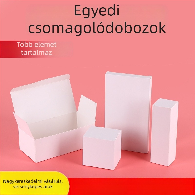 Személyre szabott csomagolási dobozok, színes dobozok, fehér kartonból hajtogatott kozmetikai doboz, kozmetikumokhoz alsó-kártyás doboz, UV arany domborításos nyomtatás, egyedi nyomtatás