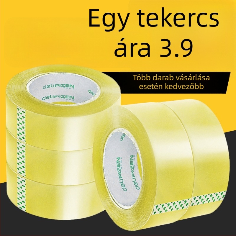 Átlátszó csomagoló szalag, 52 mm vastagság, 45 mm szélesség, 100 m hosszúság, BOPP film, nyomásérzékeny ragasztó, költöztetésre és doboz lezárására