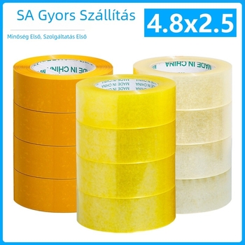 Átlátszó figyelmeztető ragasztószalag 4.5×2.5, sárga, széles a csomagoláshoz