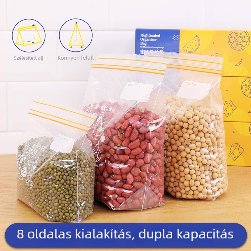 Élelmiszer-minőségű vákuumzáras tasakok, önzáró háztartási frissességmegőrző tasakok, vastagított műanyag tárolózacskók a hűtőbe
