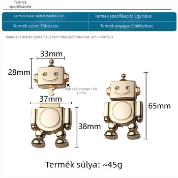 Robot alakú zár, 65 mm külső átmérőjű, cinkötvözetből készült, táskákhoz és dobozokhoz