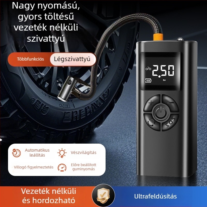 Vezeték nélküli levegőpumpa, hordozható gumiabroncs pumpa, többfunkciós nagy nyomású elektromos autó gumiabroncs pumpa
