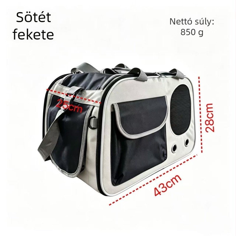 Légáteresztő összecsukható macska táska keresztpánttal, hordozható, nagy kapacitású, macskáknak legfeljebb 5 kg, 43×28×25 cm, Oxford anyag