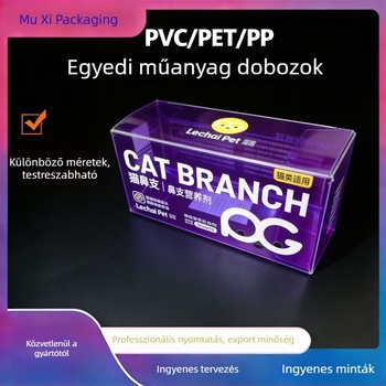 PVC/PET/PP műanyag csomagoló doboz kisállat falatokhoz, színes nyomtatás, testre szabható, fedéllel, logónyomtatás elérhető