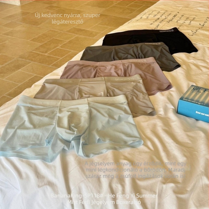 SP118 He Feng Yi Summer Mist - Férfi boxeralsó, lélegző, kényelmes, szinte nude érzet, csípőre simuló fazon, varrat nélküli, középmagas derékkal