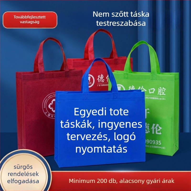 Személyre szabott logós nemszövött bevásárlótáska, laminált, vastag, promóciós