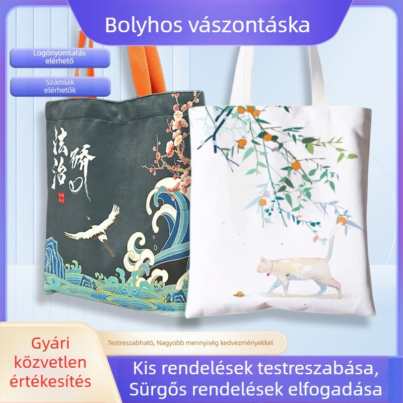 Flockos vászontáska DIY testreszabással és bojt díszítéssel, retro irodai-stílus, mindennapi használatra