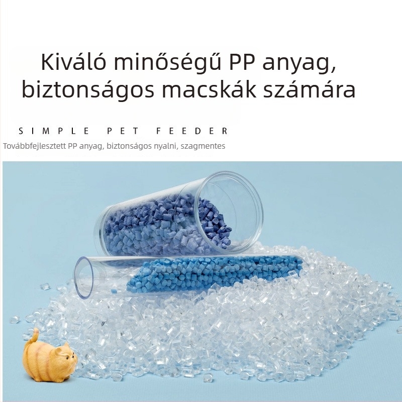 Két tálas macska- és kutya tál készlet, víz- és etető adagoló, ABS műanyag, kék