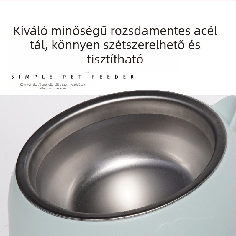 Két tálas macska- és kutya tál készlet, víz- és etető adagoló, ABS műanyag, kék