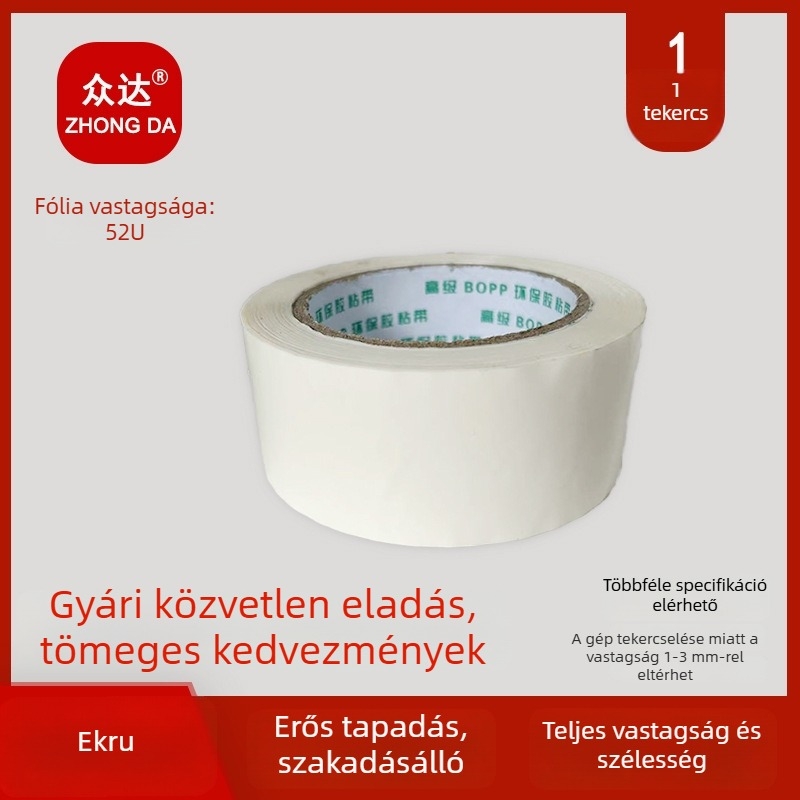 Tejfehér csomagoló szalag, szélesség 4,2/4,8/6 cm, átlátszatlan, nagy tekercs