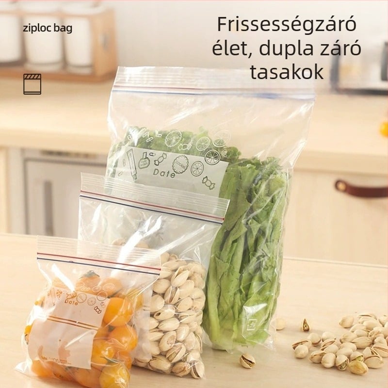 Élelmiszer-minőségű zárt tasakok, vastagított, önzáró tasakok hűtőszekrényhez és fagyasztóhoz