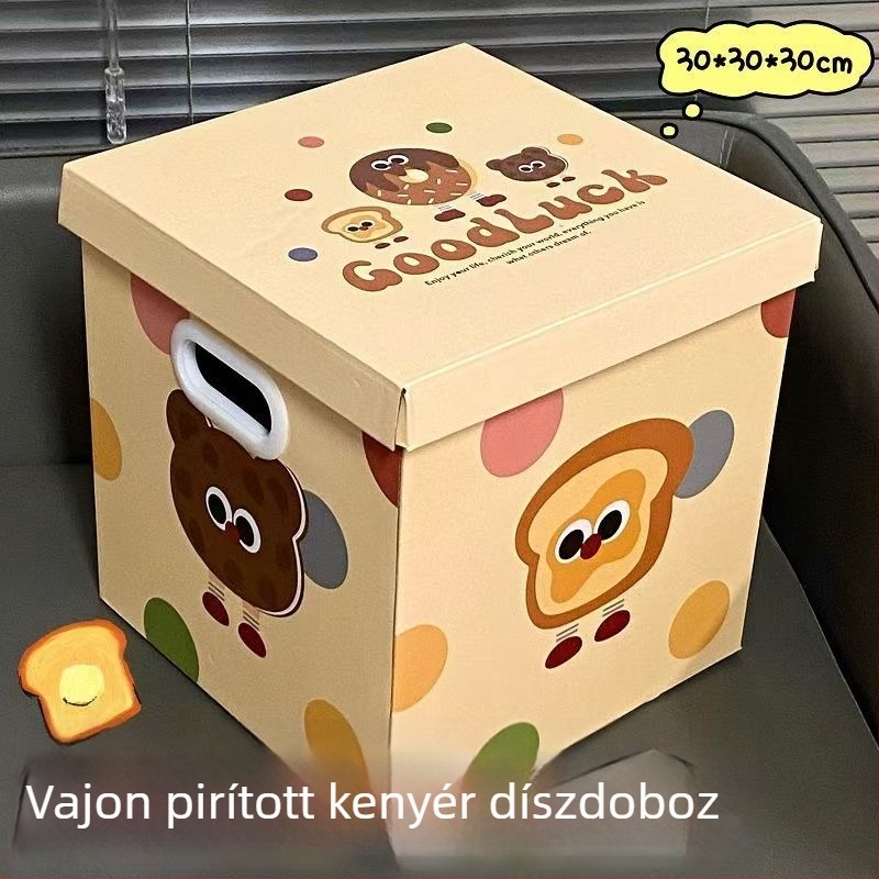Nagy ajándékdoboz szürke kartonból, rajzfilmsorozat sütemények