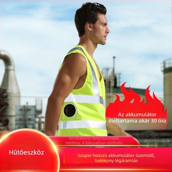 Nyári hűtő ruházat ventilátorral, fényvisszaverő mellény és biztonsági öv kültéri munkához