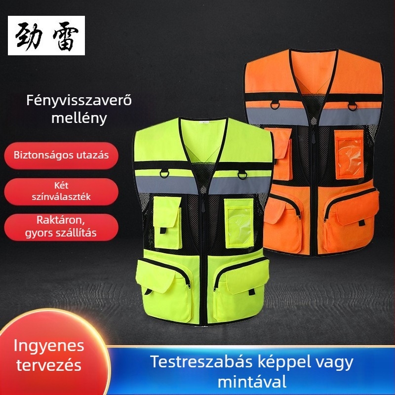 Fényvisszaverő mellény testreszabható logóval, szemétszállítási dolgozóknak, kerékpárosoknak, útkezeléshez, építkezésekhez és utaztatási sofőröknek