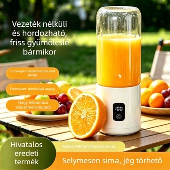Hordozható, újratölthető, multifunkcionális kis méretű gyümölcslé pohár háztartási használatra; képes jégdarabok összetörésére és gyümölcs- és zöldséglé készítésére.