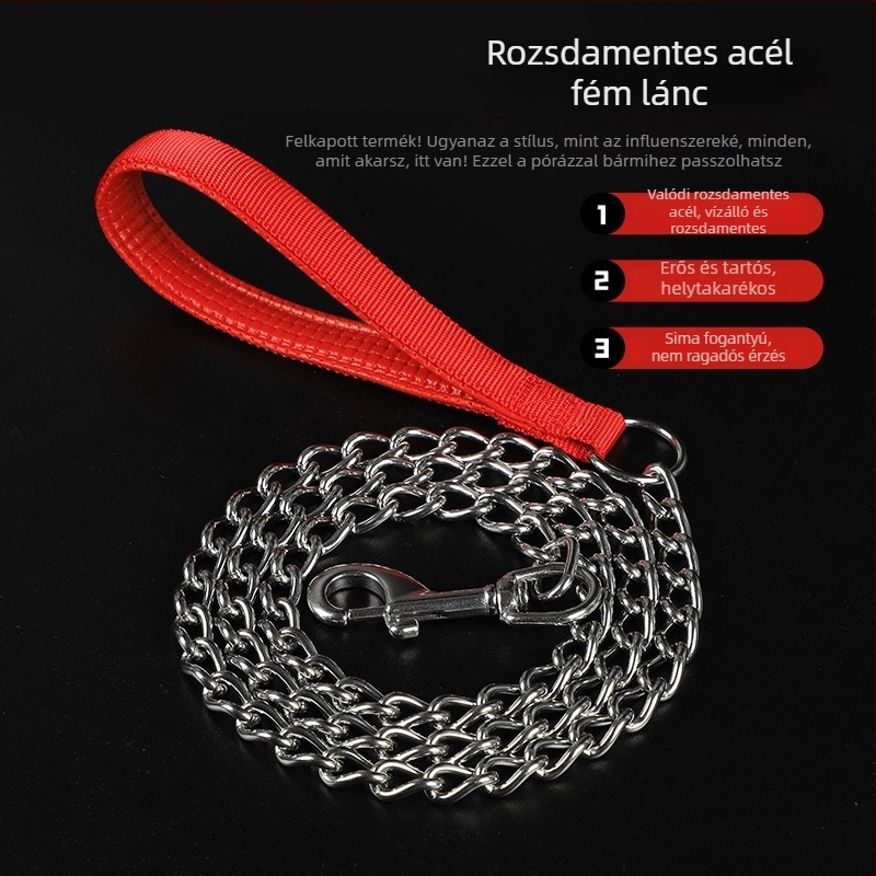 304 rozsdamentes acélból készült kutyapóráz anti harapás lánccal kis- és nagytestű kutyáknak