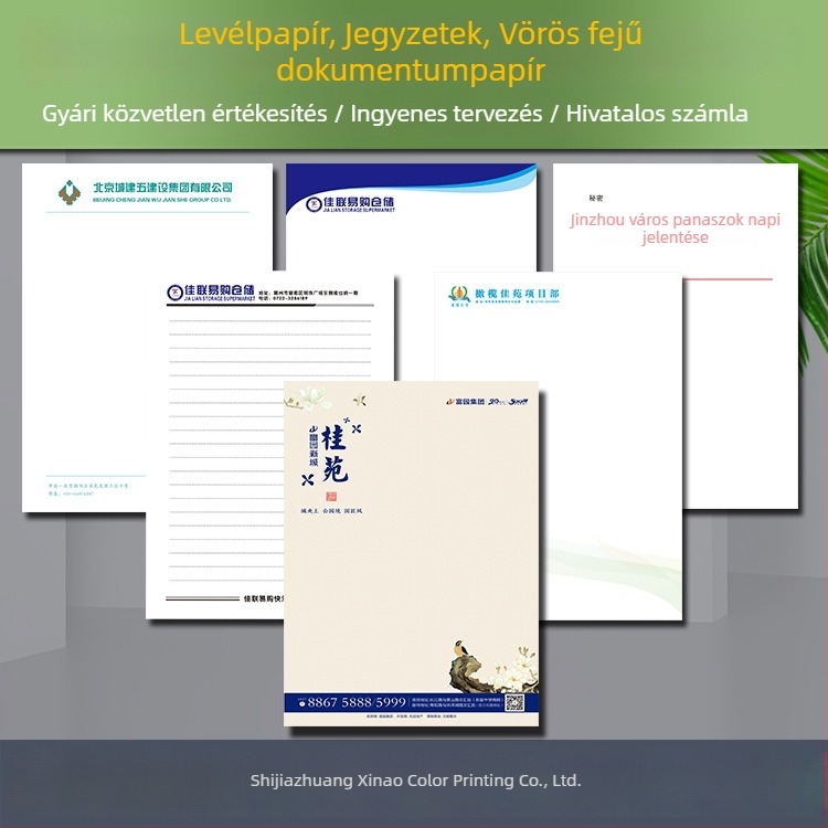 A4/A5 levélpapír logóval nyomtatva hivatalos dokumentumokhoz, iskolai és falusi bizottság részére, értekezlet jegyzetek
