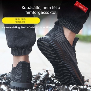 Férfi munkavédelmi cipő, nyári, légáteresztő hálós felsőrész, szagtalanító, ütés- és perforációálló, könnyű talp, kopásálló, csúszásmentes