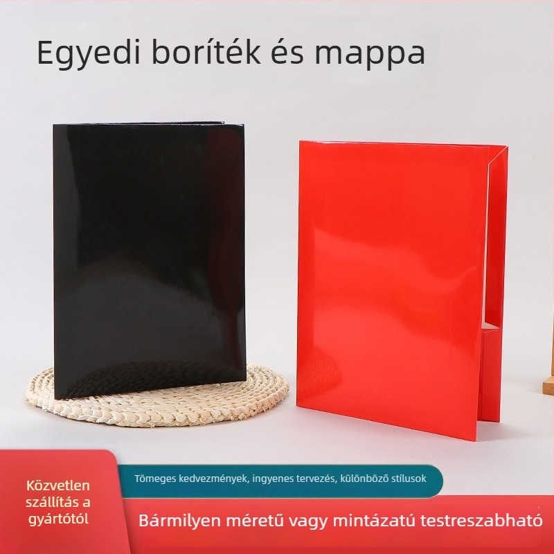 Személyre szabható könyvborító és dokumentum rendező készlet beillesztési oldalakkal, kártyatartóval, mappákkal és papíralapú iratrendezőkkel