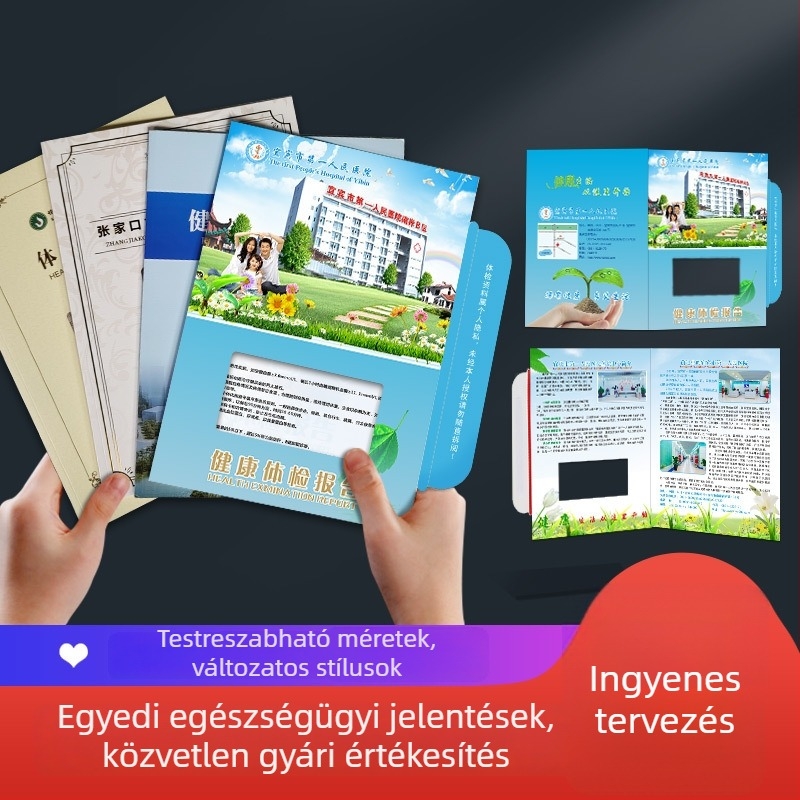 Egyedi szerződéses dokumentum borítékok, nyomtatott tender dokumentumok, A4-es fedőlapok, orvosi vizsgálati jelentéseket tartalmazó mappák beillesztett oldalakkal