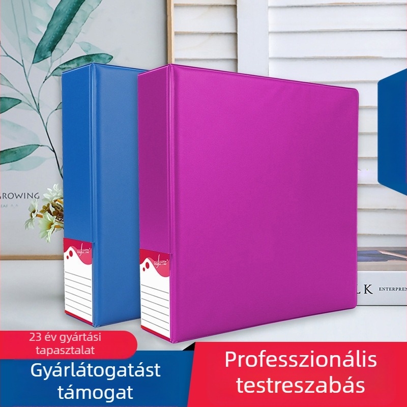 Személyre szabható A4-es PVC mappa háromoldalas zsebbel, D-típusú, 2/3/4 lyukhoz