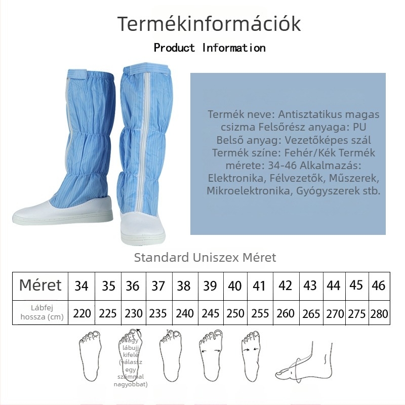 Testreszabható anti‑statikus hosszú csizma PU vastag, puha talppal, lélegző hálóval, pormentes környezethez, magas szárú csizma logónyomás elérhető