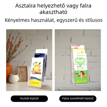 Akril A4-dokumentumtároló és áttetsző brosúra- és újságkijelző