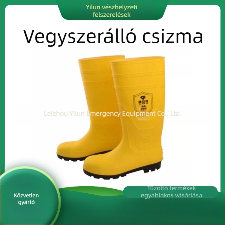 PVC magas szárú kémiai védőcsizma, hőálló és csúszásmentes vészhelyzeti mentéshez